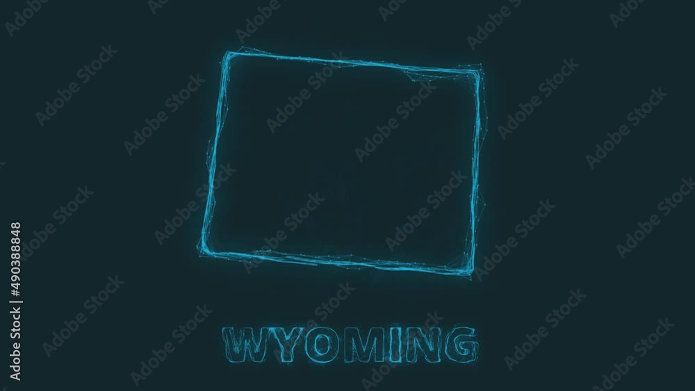 Poster Plexus flat map showing the state of Wyomingfrom the United State of America on black background. USA. Plexus map of Wyoming
