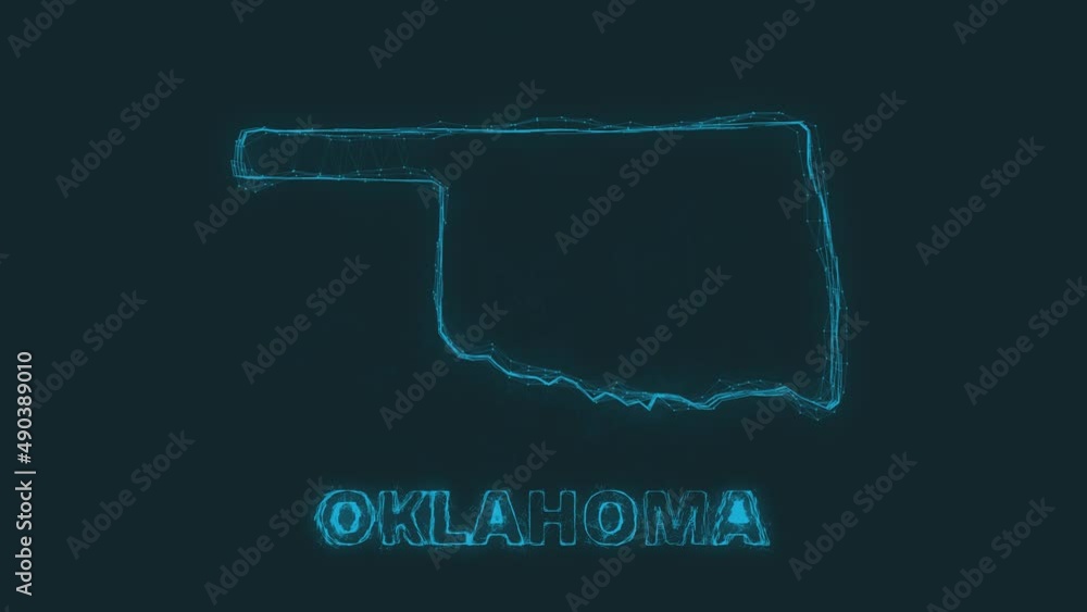Poster Plexus flat map showing the state of Oklahoma from the United State of America on black background. USA. Plexus map of Oklahoma
