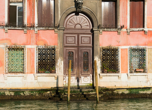 Elegant Entrance Door to an an Old Building in Venice, Italy.