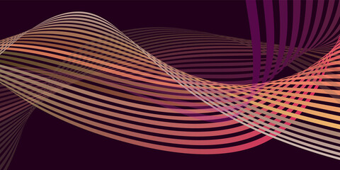 Wavy lines or ribbons. Multicolored striped gradient. Creative unusual background with abstract gradient wave lines for creating trendy banner, poster. Vector eps