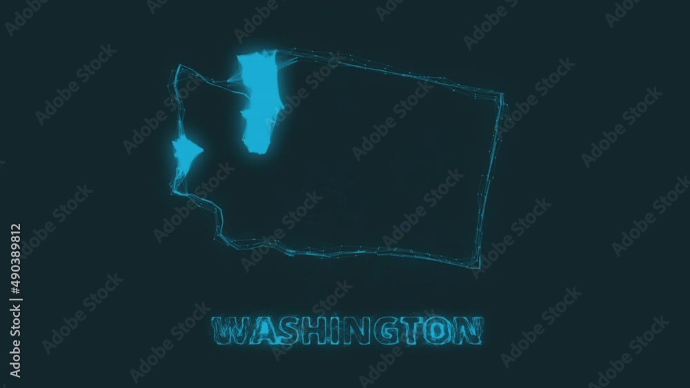 Poster Plexus flat map showing the state of Washington from the United State of America on black background. USA. Plexus map of Washington