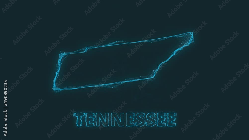 Poster Plexus flat map showing the state of Tennessee from the United State of America on black background. USA. Plexus map of Tennessee