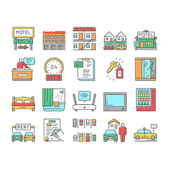 Motel Comfort Service Collection Icons Set Vector .