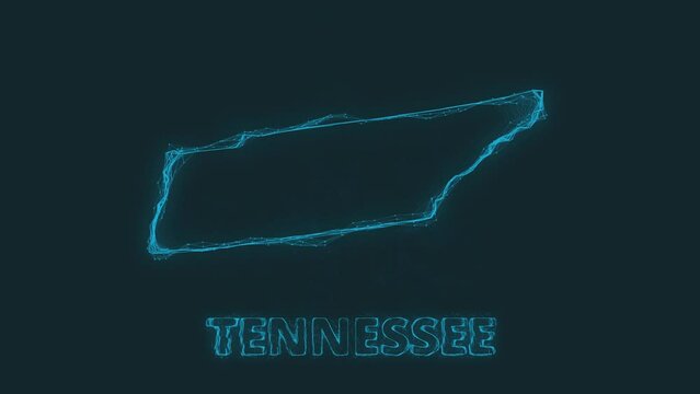 Plexus flat map showing the state of Tennessee from the United State of America on black background. USA. Plexus map of Tennessee