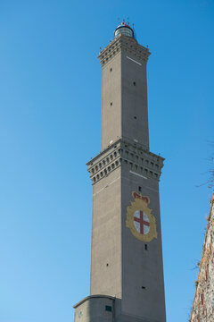 Lighthouse of Genoa is the Tallest Lighthouses in the World, Lanterna di Genova in a Sunny Day in Liguria, Italy.