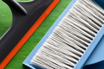 Concept on the topic of cleaning in the house or office. Tools for cleaning the room.