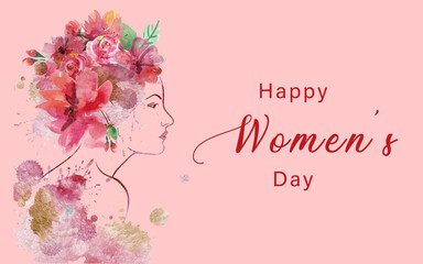 Fototapeta na wymiar International Women's Day. Banner, flyer, beautiful postcard for March 8. International Happy Women's Day. Special Day for Women's. Women's Day Background.