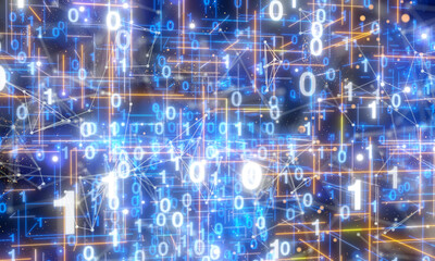 Neural network 3D illustration. Big data and cybersecurity