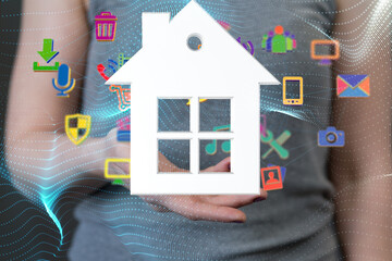 home data. Digital cyberspace with particles and Digital data network connections concept.