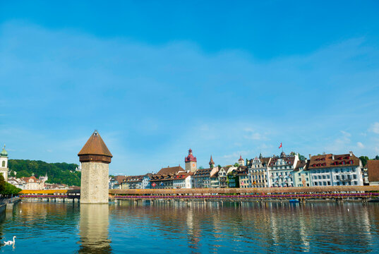 Chapel Bridge in City of Lucerne, Switzerland.