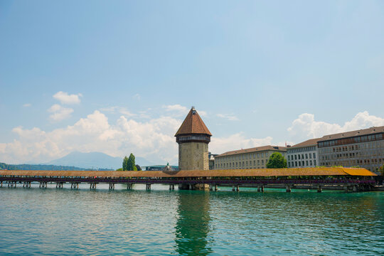 Chapel Bridge in City of Lucerne, Switzerland.