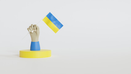 3d rendering background cartoon style of hands holding ukraine flag with empty space. 3d illustrations