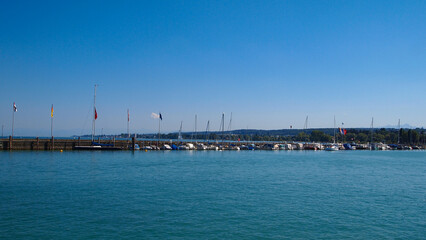 Fototapeta na wymiar Lake Constance pier at the intersection of Austria, Germany and Switzerland