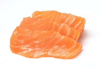 Salmon slices isolated white background.