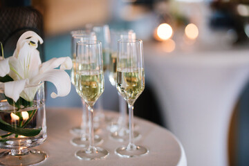 Champagne glasses on a table