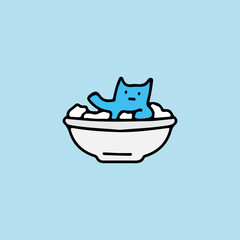 Cat on bathtub, illustration for t-shirt, sticker, or apparel merchandise. With doodle, retro, and cartoon style.