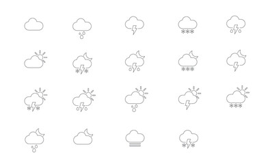 Line weather web icons vector illustration. Clouds, sun, moon, snow, wind, rain.	
