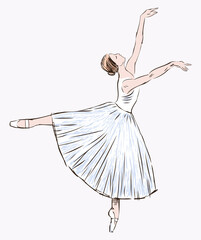 Sketch of graceful ballerina dancing classical ballet © Amili