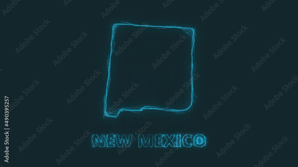 Poster Plexus flat map showing the state of New Mexico from the United State of America on black background. USA. Plexus map of New Mexico