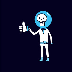 Skull astronaut holding like button, illustration for t-shirt, sticker, or apparel merchandise. With doodle, retro, and cartoon style.