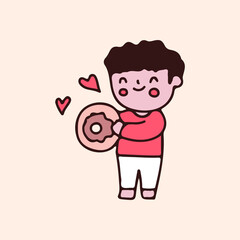 Kawaii baby kid with donut cartoon. Illustration for Perfect Nursery children, kids, greeting.