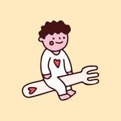 Kawaii baby fly with fork cartoon. Illustration for Perfect Nursery children, kids, greeting.