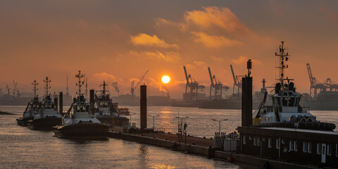 Naklejka premium Pier for tugboats in the port of hamburg 