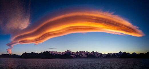 Composite Image, Panoramic of Lenticular cloud in Jason Harbor, South Georgia 