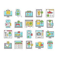Shopping Online App Collection Icons Set Vector .