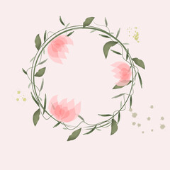 Wreath, floral frame with watercolor flowers.Hand painted vector illustration Isolated on white background.