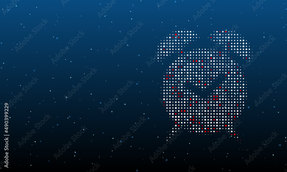 Poster on the right is the alarm clock symbol filled with white dots. background pattern from dots and circ