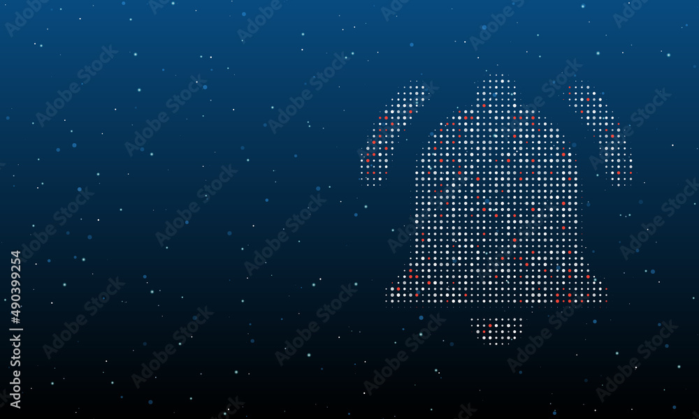 Poster on the right is the bell symbol filled with white dots. background pattern from dots and circles of 