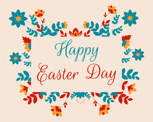 Happy Easter Greeting Card with floral ornament