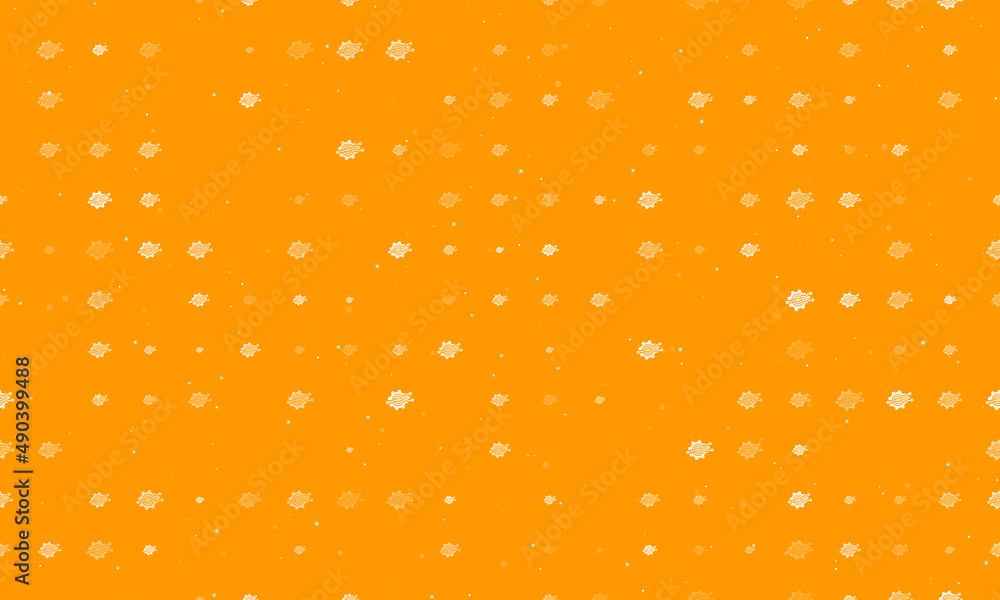 Poster seamless background pattern of evenly spaced white digital tech symbols of different sizes and opaci