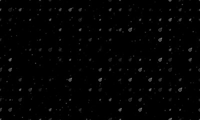 Seamless background pattern of evenly spaced white demiboy symbols of different sizes and opacity. Vector illustration on black background with stars