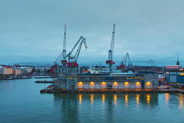 Hietalahti shipyard in Lansisatama (West harbor) in Finnish capital Helsinki: ship building plant in Europe.