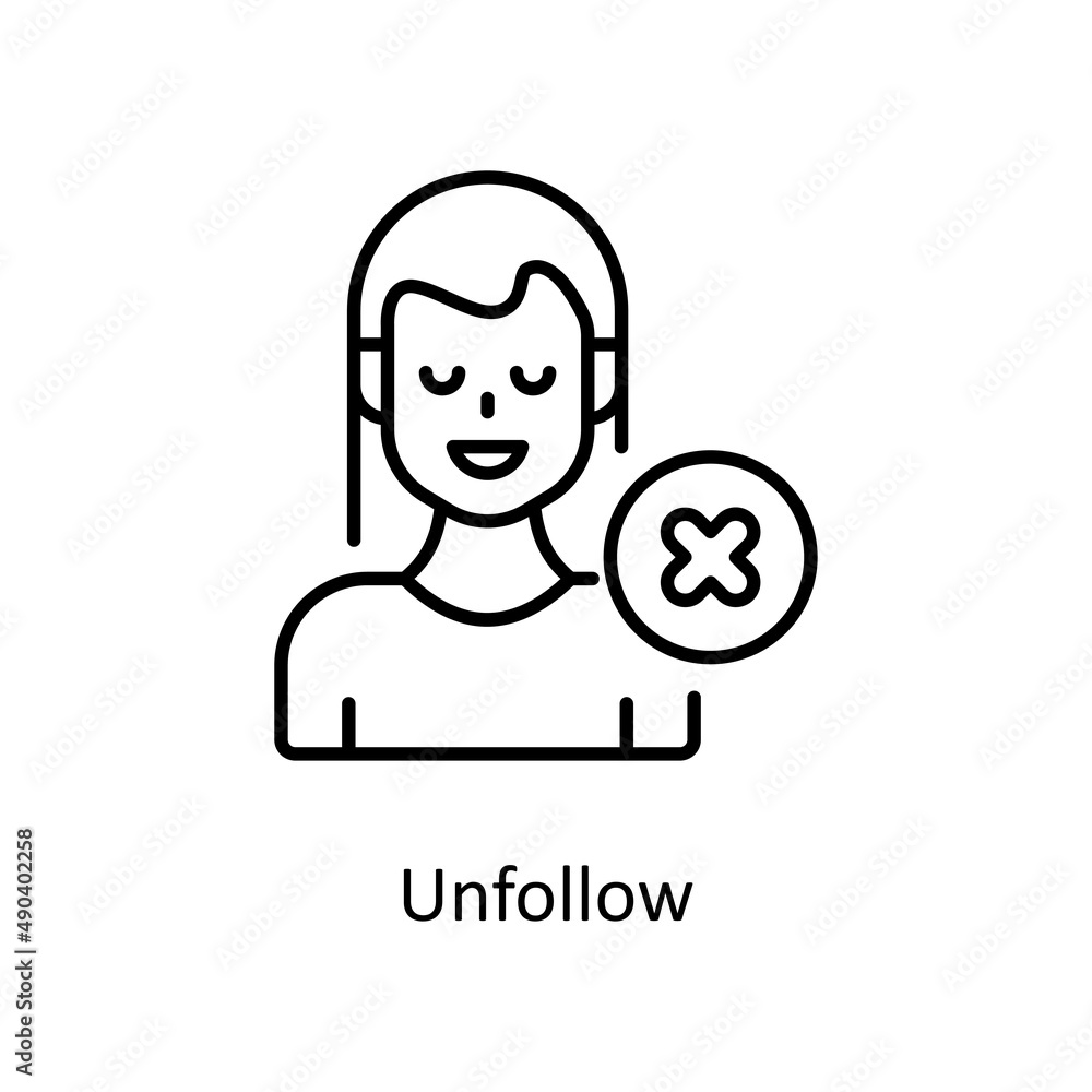 Poster unfollow vector outline icon for web isolated on white background eps 10 file