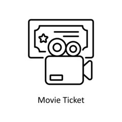 Movie Ticket vector outline icon for web isolated on white background EPS 10 file
