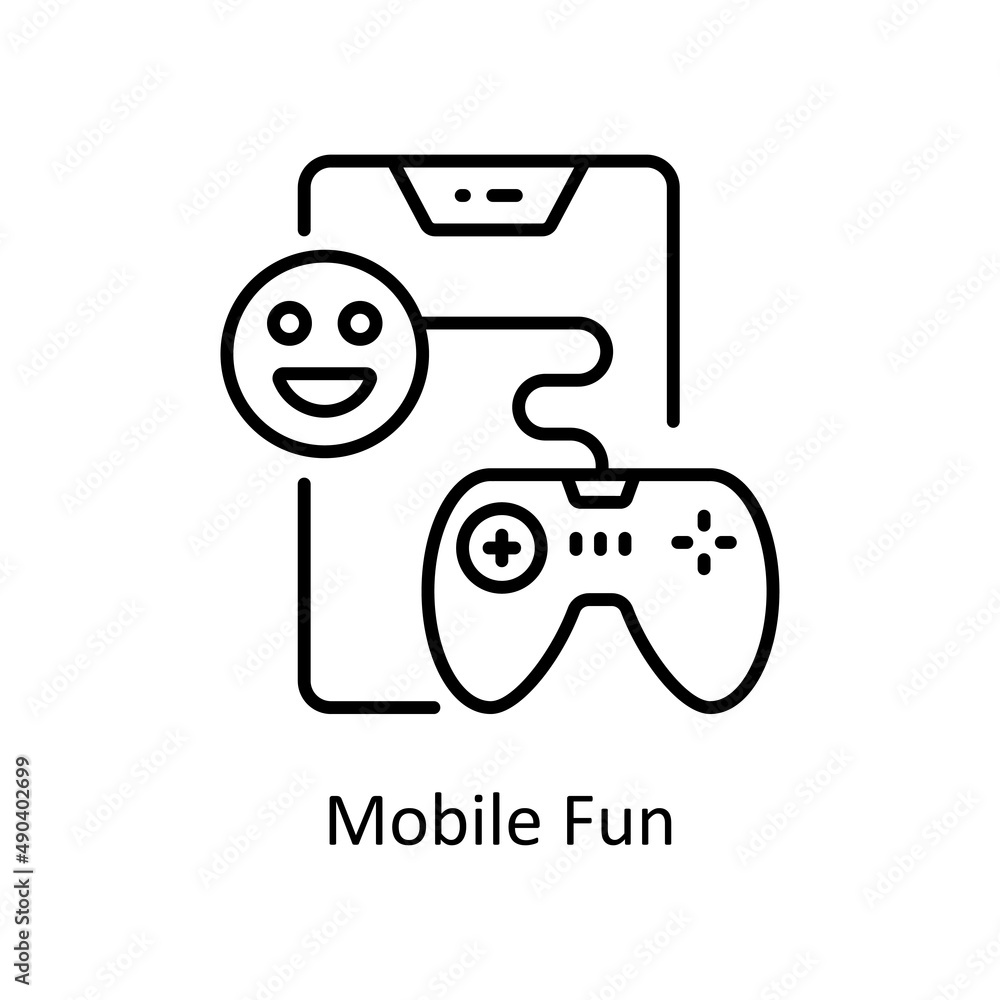 Poster Mobile Fun vector outline icon for web isolated on white background EPS 10 file