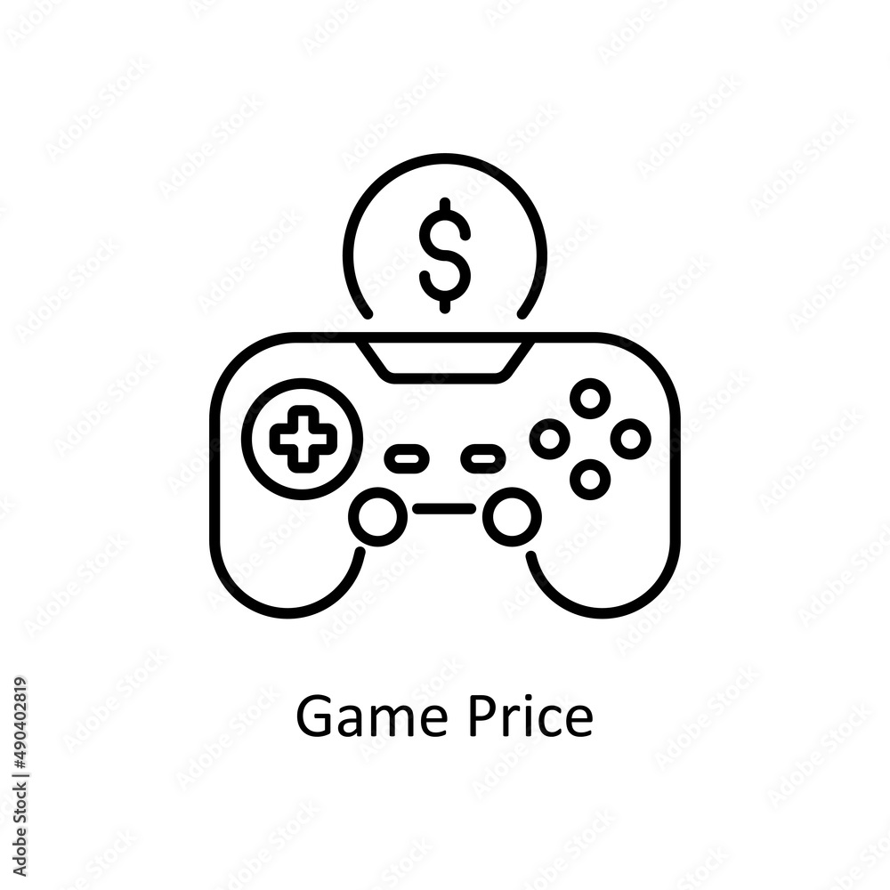 Poster game price vector outline icon for web isolated on white background eps 10 file