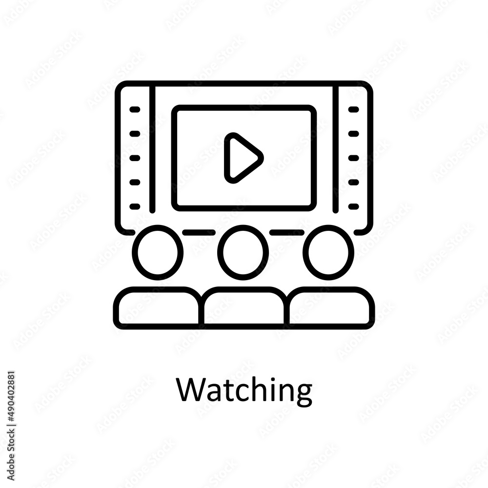 Poster watching vector outline icon for web isolated on white background eps 10 file