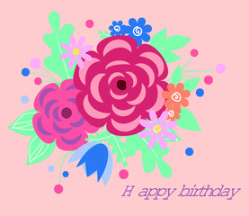 Beautiful modern card with a floral pattern and the inscription happy birthday.Vector.EPS10.