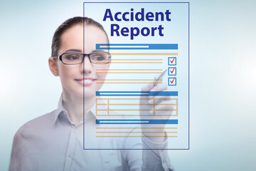 Businesswoman pressing buttons on virtual accident report