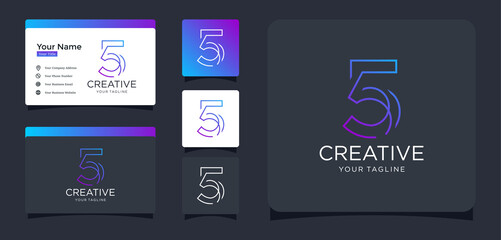 number 5 abstract technology with line style design inspiration