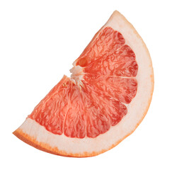 One slide of fresh grapefruit close up on a white background.