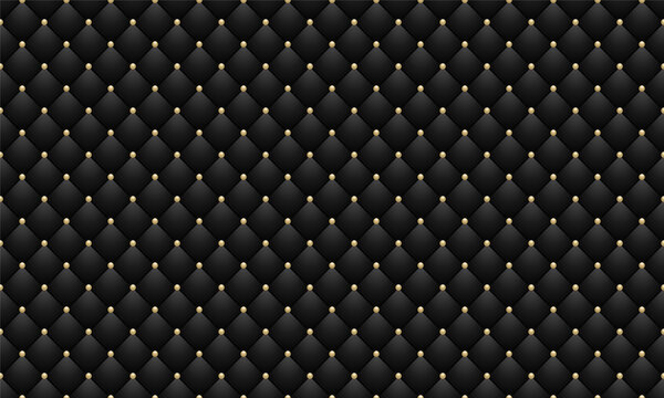 Black luxurious chesterfield capitone leather texture furniture seamless pattern. Rhombs background abstract texture of a luxury leather wall, chair, sofa, interior studio. Vector illustration