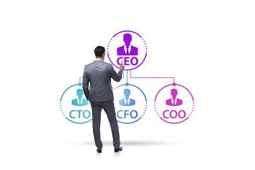 Illustration of organisation chart with various executives