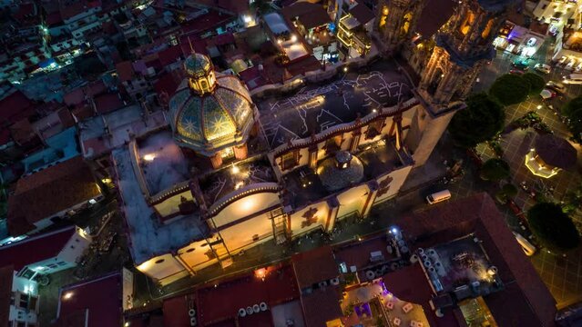 taxco, guerrero, mexico town Sunset Aerial Horizon Hyperlapse Timelapse  4k 