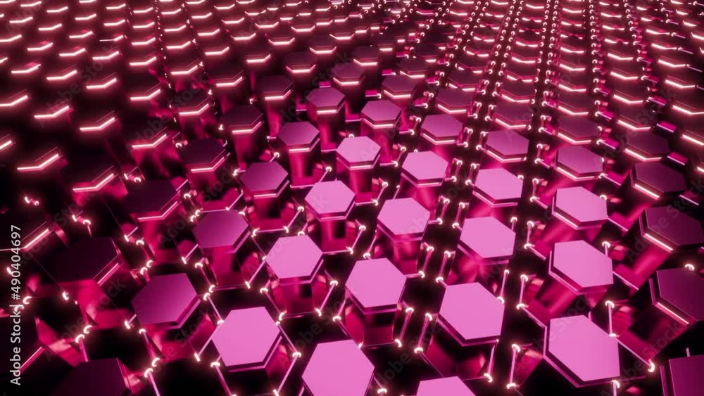 Aufkleber futuristic 3d field with geometric waves. design. surface of 3d rising hexagons. hexagons rise in wa