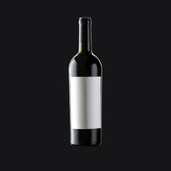 Bottle of Red Wine on a black background. Wine Bottle with Blank Label Mockup